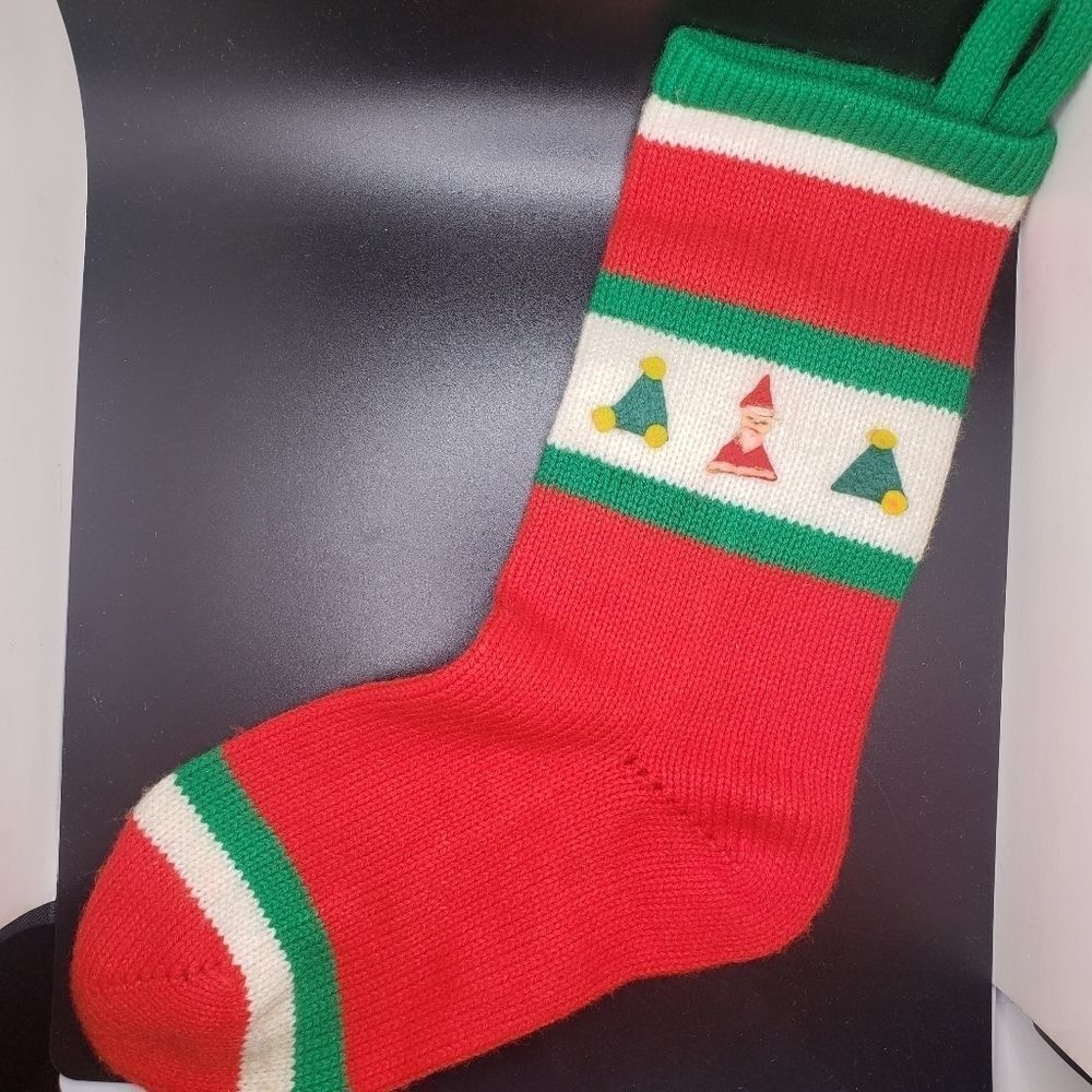 Vintage hand knit Christmas stocking